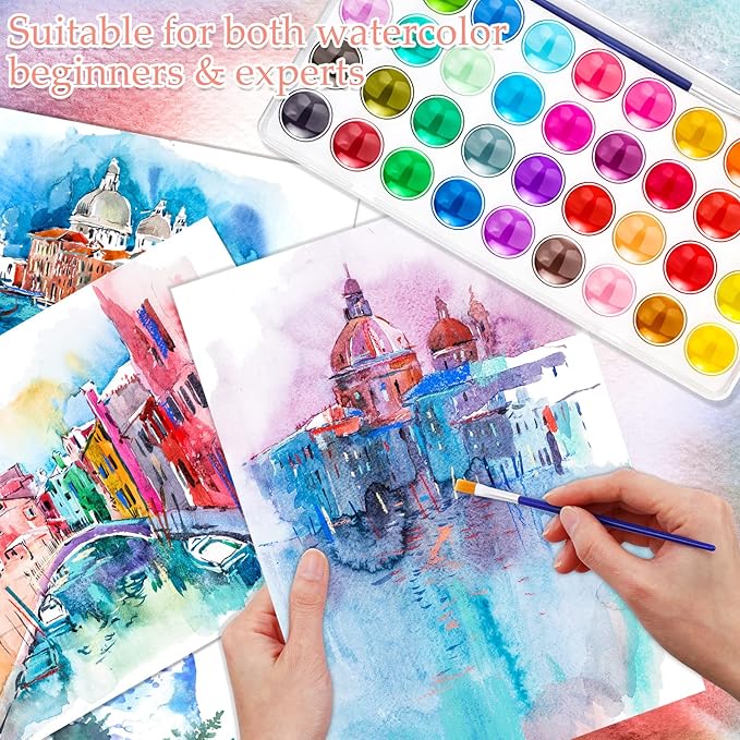 Nuanchu Gifts Bulk Watercolor Paint Washable Watercolor Paint Kits Palette and Brushes Portable Water Color Supplies for Adults, Beginners Artists Graduation Gift(6 Pack,36 Colors)