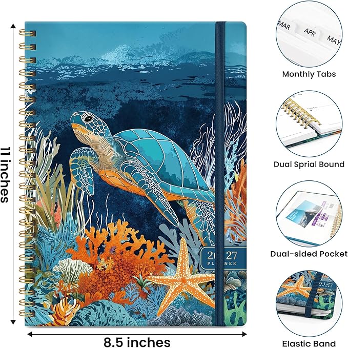 Planner 2026-2027, Monthly and Weekly Academic Planner July 2026 - June 2027, Hardcover Student Teacher Planning Agenda Calendar Book with Tabs, Perfect for Office School Supplies, A4 (8.5" x 11") - Deep Bearings