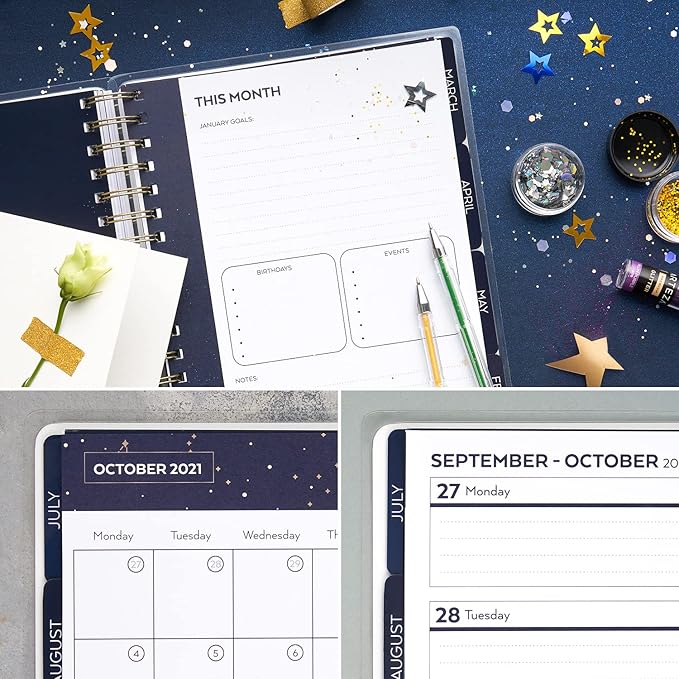 Arteza Academic Planner, 9 x 7 Inches, 113 Sheets, Includes 13-Month Calendar and 2 Sticker Sheets, Constellation Design, Office Supplies and College Essentials for Students and Professors