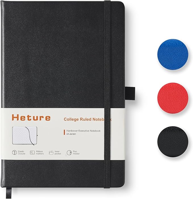 Heture Hardcover Notebooks, A5 Lined Journals Notebook for Writing 160 Pages, 8.2 x 5.5 inch, Classic Ruled Notebooks for College/Work/Travel (Lined-1 Pack, Black)