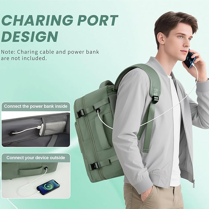 Sinaliy Personal Item Backpack, Carry on Travel Backpack with Multi-Pockets, Waterproof Casual College 16inch Laptop Backpack for Men Women, Army Green