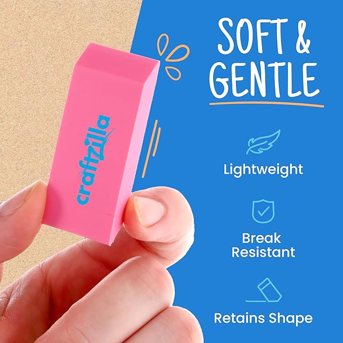Craftzilla Pink Erasers Bulk 100 Pack - Large Latex- Free Bulk Erasers for Kids, Classroom, and School Supplies - Ideal for Pencils and Drawing - Teacher Supplies - Borradores Escolares