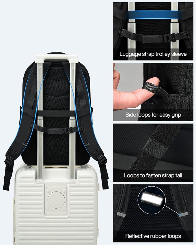 HanTrip 18 Inch Carry on Travel Backpack with Lots of Pockets, Black | 17 Inch Laptop Sleeve, Luggage Sleeve, Water Bottle Pocket, 30 Liter, Chest Strap, Water Resistant, 18x14x8 Medium Bookbag