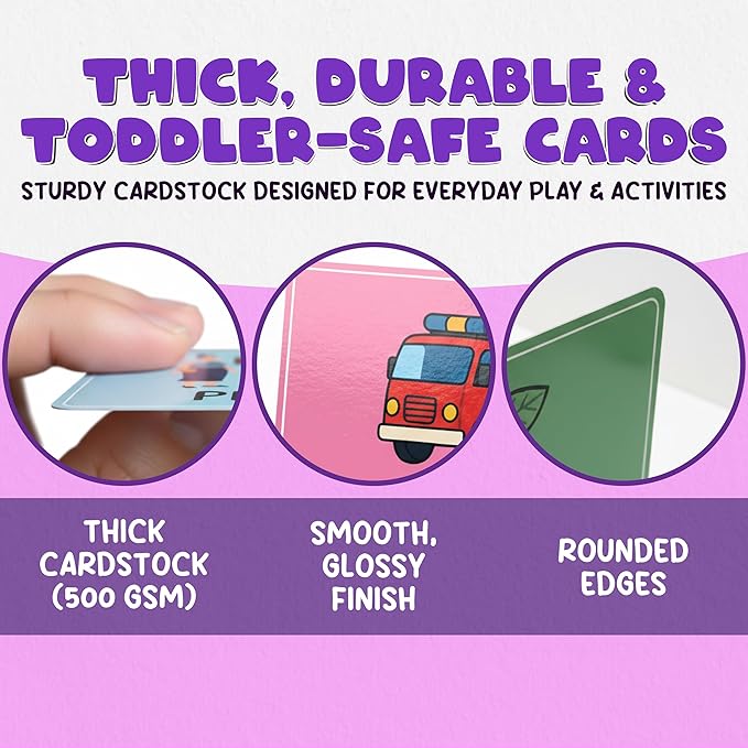 Toddler Flash Cards - 50 Big Font, 500 GSM Wipe-Clean Learning Flash Cards for Toddlers 1-3 & Ages 3-5 - Numbers, Colors, Find-the-Difference & Fun Questions - Preschool Educational Gift