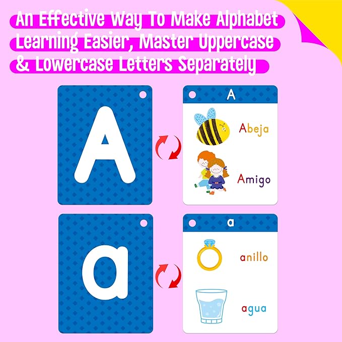 54 Spanish Alphabet Flash Cards, Uppercase & Lowercase Letter Cards, Jumbo Size Letter Sounds Flashcards, Letter Recognition Learning for Kids, Toddlers, Classroom, Preschool, Kindergarten