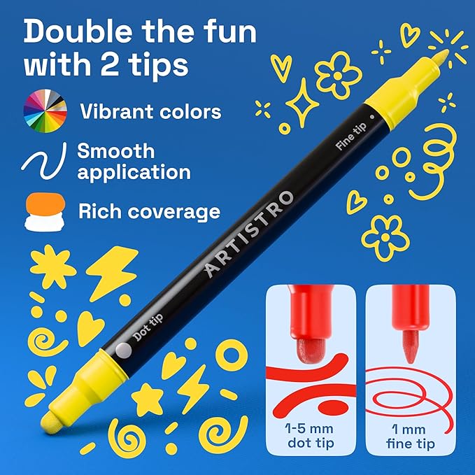 ARTISTRO 240 Precision Dual-Tip Acrylic Paint Markers – Paint Pens Set with Dot & Fine Tips for Fabric, Rock, Glass, Wood, Coloring Books – Classroom & Art Supplies Gift – Teacher Appreciation Gift
