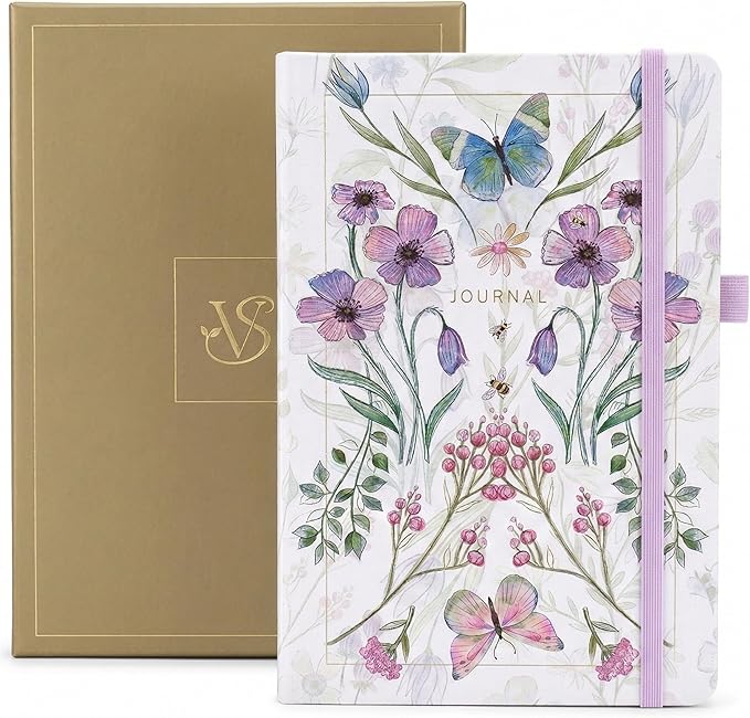 VIVID SCRIBBLES A5 Dotted Notebook with 160gsm Bleed-Proof Paper - Perfect for Bullet Journaling and Creative Planning - 200 Numbered Dot Grid Pages in Cream Floral
