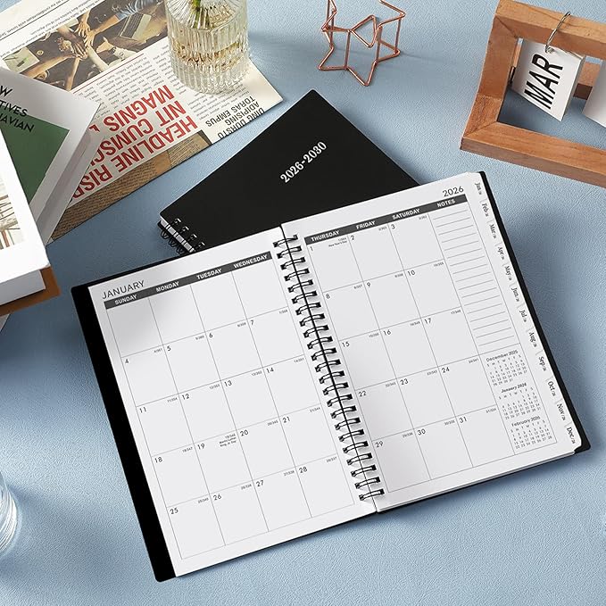 2026-2030 Monthly Planner/Calendar - Jul. 2026 - Dec. 2030, Monthly Planner, 5 Year, 6.2" x 8.3", Multi Year Calendar 2026-2030 with Twin-Wire Binding, Tabs, Storage Pocket - Black