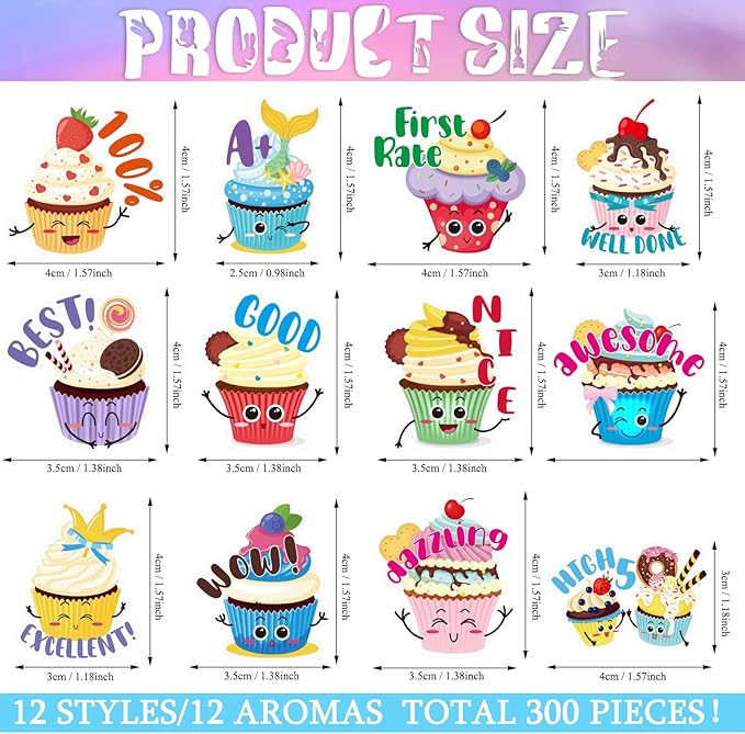 Jetec 300 Pcs Scratch and Sniff Sticker for Kids Smelly Scented Motivational Reward Stickers Teacher Incentive Positive Decal for Student Classroom Chart School Supplies(Dessert)