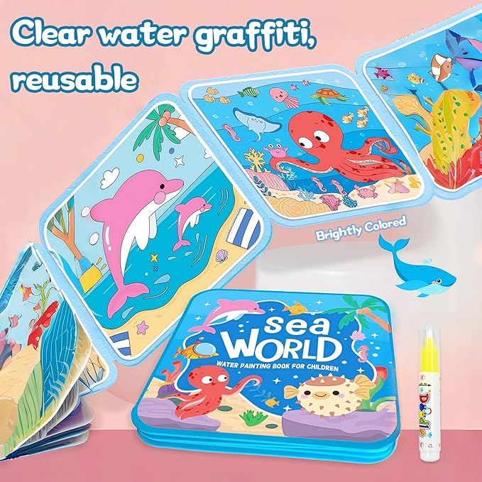 NaTuGi Reusable Magic Water Painting Books for Kids,Watercolor Workbook Coloring Books for Toddler,4 Themes,No Mess Paint Coloring,for Ages 3+ Gift for Boys & Girls Travel Activity Toys (4 Books)