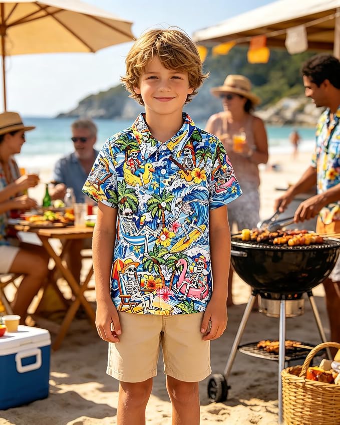 Enlifety 2-10T Kids Hawaiian Shirt Boys Short Sleeve Button Down Shirts Hawaii Summer Casual Blouse