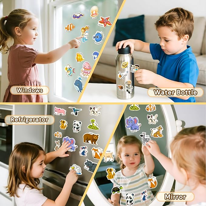 Reusable Sticker Books for Toddlers 1-3, Puffy Stickers Book for Kids Ages 2-4, Toddler Travel Toys for Birthday Christmas - Animal, Marine, Dinosaur, Traffic, Space, Organ (6 Set)
