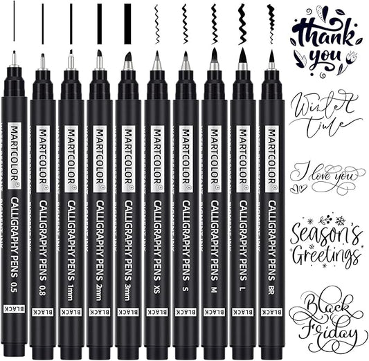 Calligraphy Pens, 10 Size Calligraphy Pens for Writing, Brush Pen Calligraphy Set for Beginners, Calligraphy Brush Pens, Hand Lettering Pen for Art Drawing, Sketching, Scrapbooking