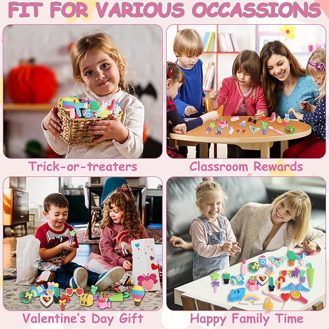 Cllayees 72 Pcs Erasers for Kids, Mini Pencil Eraser Bulk Classroom Prizes, Fun Puzzle Erasers for Girl Preschool Elementary Student, Back to School Supplies