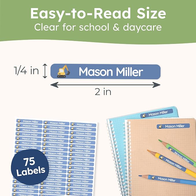 Personalized Kids Name Labels for Pencils Dark Blue [75pcs] - Waterproof Name Stickers for School & Daycare - Pencil Custom Name Stickers - Children Name Stick On Labels for Pens (2.0”x0.3”)