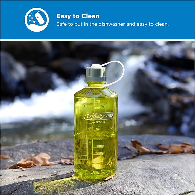 Nalgene 32 oz Narrow Mouth Water Bottle | BPA-Free, Durable & Leak Proof, Lightweight for Hiking & Gym – Thrill & Motion, Endive w/Oil Green