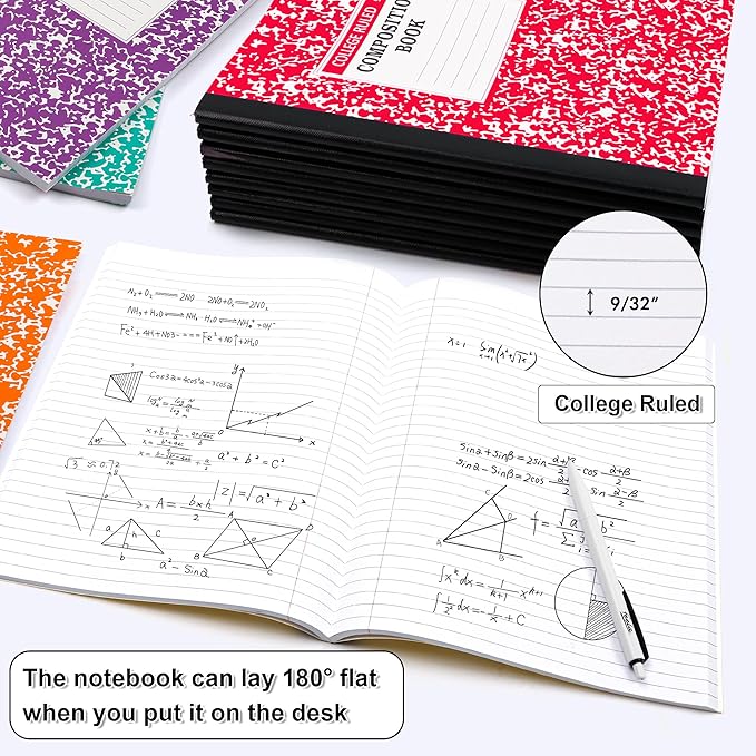 feela Composition Notebook, 8 Pack 8 Pastel Colors College Ruled Composition Books Bulk, Marble Cover Notepad Lined Cute Journal Notebooks for School Supplies Notes Taking Writing, 9.75 X 7.5 in