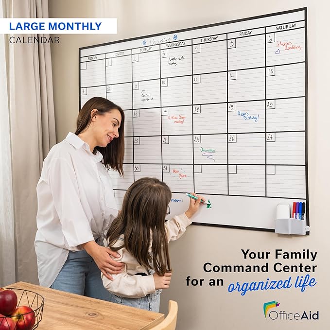 Large Dry Erase Calendar for Wall 36x48, Big Classroom Giant Month, Undated Reusable Family Monthly, Rolled Whiteboard White Board, Calendar Dry Erase Planner for Wall Erasable Large Office 48x36