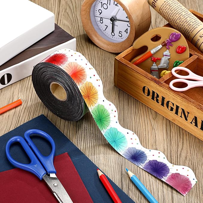 Fuyoooo 49 ft Colorful Poms Scalloped Magnetic Borders for Classroom, Cut Border Trim, Magnetic Bulletin Board Borders for Walls Desks Windows Doors, Lockers Schools Classrooms Homeschool Offices