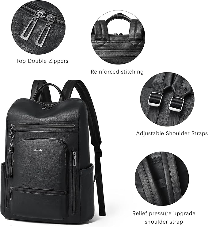 Shrrie Upgraded Large Travel Laptop Backpack with Laptop Compartmetn Fits 17 inch Laptop,Waterproof Vegan Leather Computer Backpack for Women and Men Work Business College