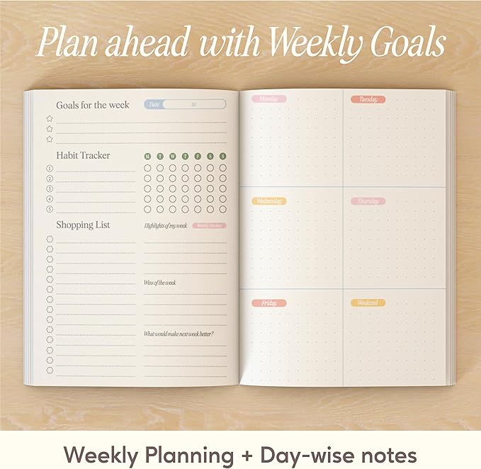 Notcoy Undated Daily Planner and Notebook, Aesthetic Hardcover Productivity Planner with To-Do List, Habit Tracker, Weekly & Monthly Views - Teacake