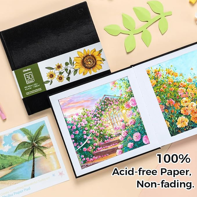 Marker Pads Art Sketchbook, Ohuhu 120LB/200GSM Heavy Smooth Drawing Papers, 30 Sheets/60 Pages, Hardcover Sketch Book, Specially Designed for Alcohol Markers (6.9" x 6.5")