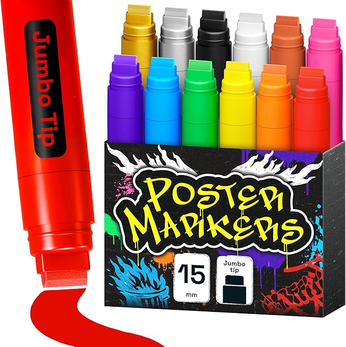 ARTISTRO 12 Multicolor Paint Pens for Glass Marking, Rock Painting, Ceramic, Wood, Fabric, Scrapbooking, DIY Craft Making, Coloring - Acrylic Paint Markers Jumbo Tip 15mm