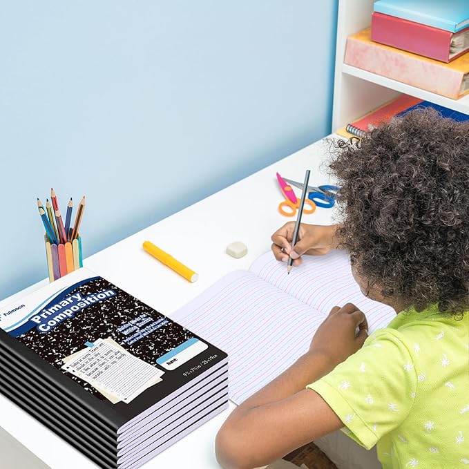 Fulmoon 24 Pack Primary Composition Notebook,Grade K-2 Journal Wide 3 Line Ruled,80 Pages,Marble Cover,7-1/2" x 9-3/4" Primary Writing Notebook for Kindergarten Preschool,1st 2nd Grad (Black Color)