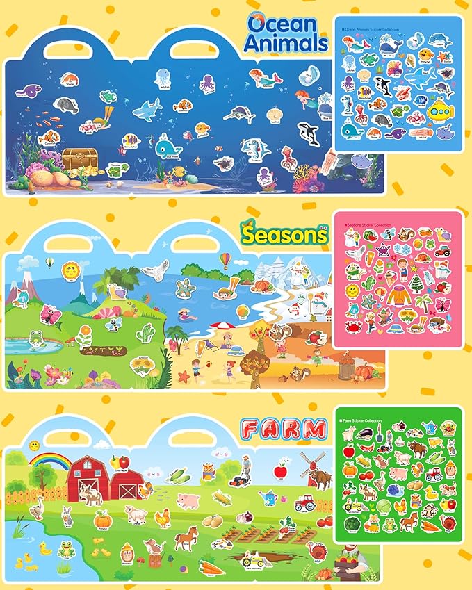 Benresive Reusable Sticker Book for Toddlers & Stickers for Kids, Toddler Travel Toys, Craft Activities, Boys & Girls Birthday Gifts