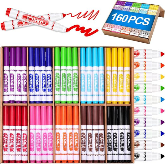 FUMILE Washable Markers Bulk,160 Count 10 Assorted Colors Markers for Kids,Broad Line Conical Tip Coloring Marker Bulk For Student, Back to School Supplies, Teacher Classroom Must Haves & Essentials