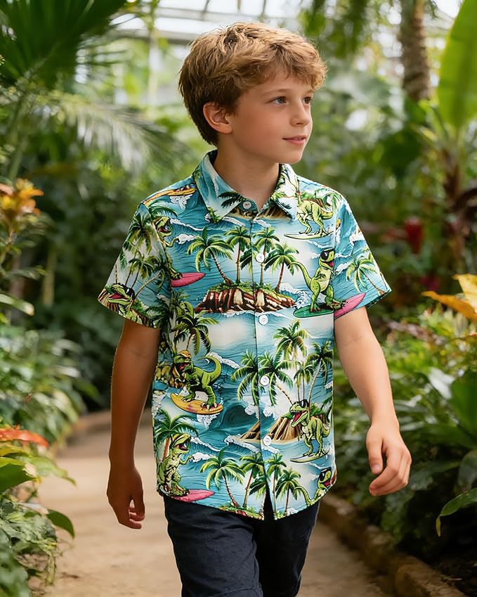 Enlifety 2-10T Kids Hawaiian Shirt Boys Short Sleeve Button Down Shirts Hawaii Summer Casual Blouse