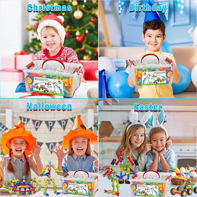 Huaker 125PCS Stem Building Toys for 3 4 5 6 7 8 Year Old Boys Girls,Kids Building Blocks Educational Creative Learning Activity with Large Storage Box,Ideal Christmas Birthday Gifts