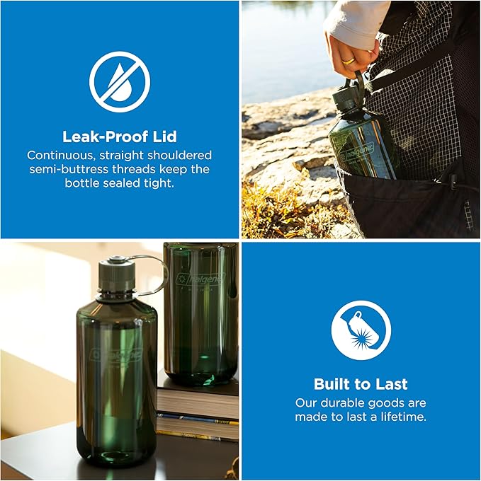 Nalgene 32 oz Narrow Mouth Water Bottle | BPA-Free, Durable & Leak Proof, Lightweight Bottle for Hiking, Gym & Travel, Jade
