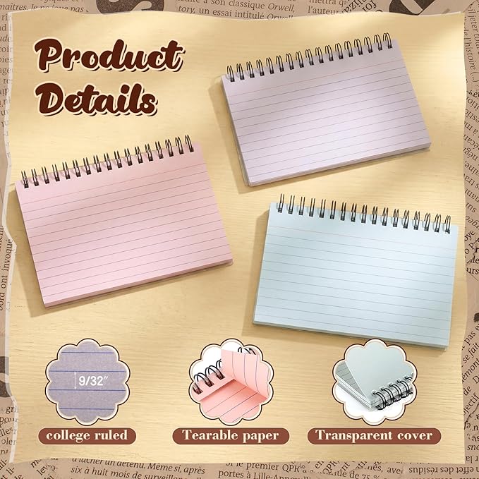 12 Pcs Large Index Cards with Ring Set 4x6 Colored Ruled Notecards with Waterproof Covers Spiral Flashcards for Studying, Learning, College, School, Office, Home Supplies(Dreamy)