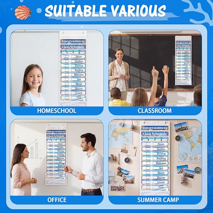 Ocean Daily Schedule Pocket Chart For Classroom Decor With 13+1 Pockets And 42 Designed Schedule Cards, Teacher Supplies For Preschool Classroom Home Office Back To School Decorations