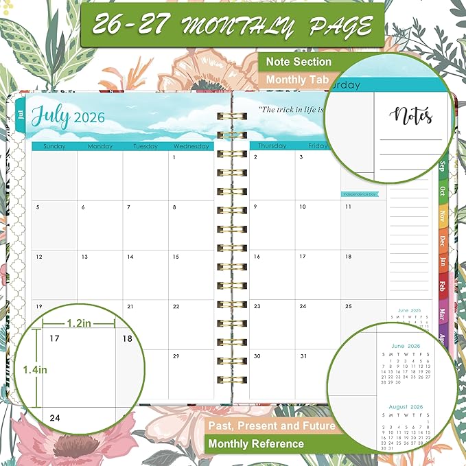 Planner 2026-2027 - Weekly & Monthly Planner, Jul 2026-Jun 2027, Academic Planner 26-27, 6.4"×8.5", Tabs, Thick Paper, Twin-Wire Binding, Back Pocket, Inspirational Quotes for Office Home School