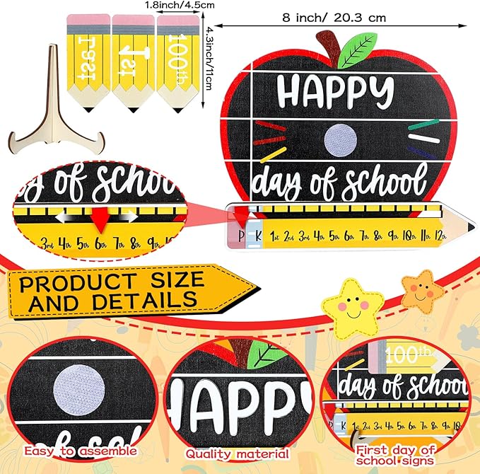 Kosiz Apple First and Last Day of School Sign Back to School Board Gifts Round Wooden First Day of Sign Reusable Dry Erase 8''