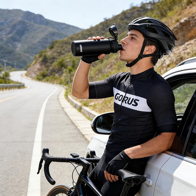 GOPPUS Insulated Water Bottle 20oz Stainless Steel BPA-Free Sports Bottle Ideal for School and Travel Silicone Spout Lid Prevents Leaks, Sweat, and Dust (Black)