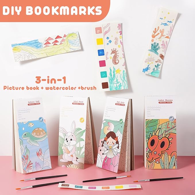 Cavnewt Watercolor Coloring Books for Kids Ages 4-8, Pocket Watercolor Painting Book Sets, Mess Free Paint with Water Books for Toddlers, Travel Activities Arts Party Birthday Gifts for Girls Boys