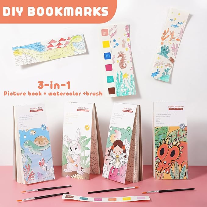 Cavnewt Pocket Watercolor Painting Book,21-Pages,Travel Paint Watercolor Coloring Book Set for Kids 3-8 Years Old,Boys and Girls Party Birthday Thank You Exchange Art Craft Gifts-Undersea World