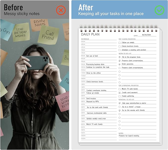 meDolove Hourly Schedule Planner To Do List Notepad Daily Planner 52 Double-Sided Sheets Notebook, 6.5" x 9.8",17 Hours for Organizing Work & Personal Life