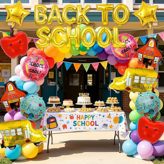 Back to School Balloons,Back to School Decorations,Letter Balloons Banner | 24PCS Back to School Balloon with School Bus,School,Apple,Round, Star Balloons for Classroom,Kindergarten,First Day of School
