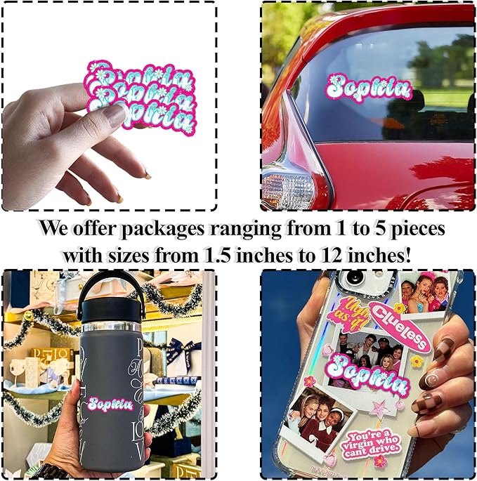 Custom Daisy Name Sticker Personalized Text Flower Floral Ice Cream Drip Aesthetic Decal Waterproof Die Cut Vinyl DTF Decal Unisex Gift for Laptop Helmet Car Cup Phone Tablet for Male Female