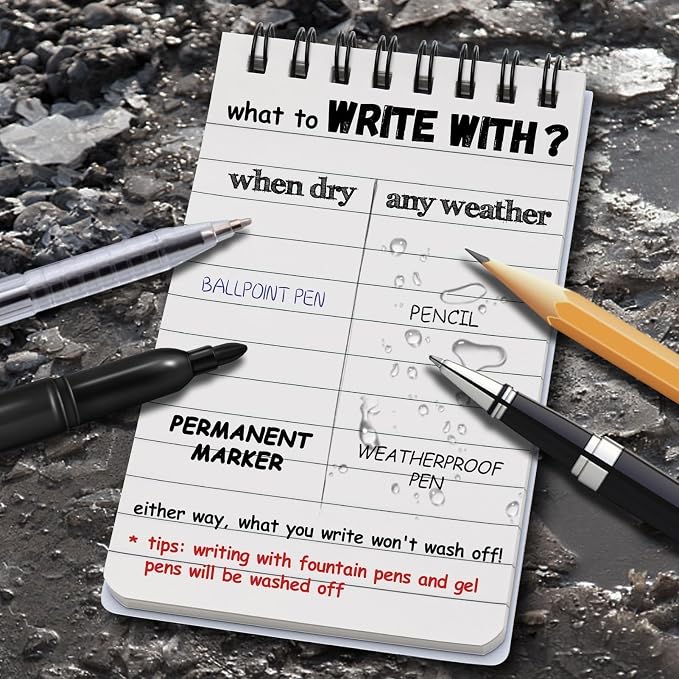 4 Pack Waterproof Pocket Notebook, 3" x 5" Top-Spiral Pocket Notepad