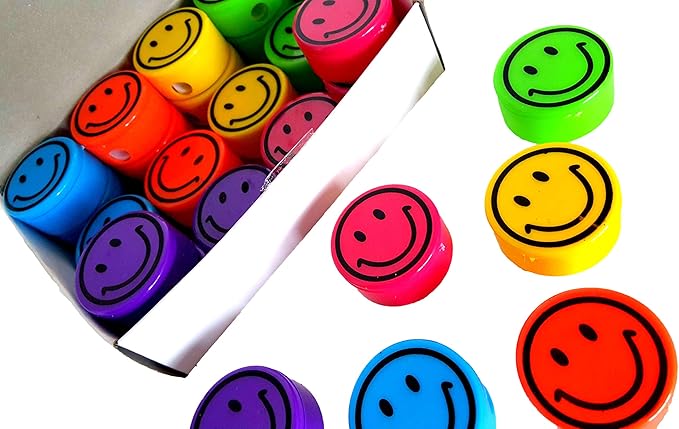 Pencil Sharpeners for Kids with Removable Neon Colored Lids (48 Pack - Smile FACE)
