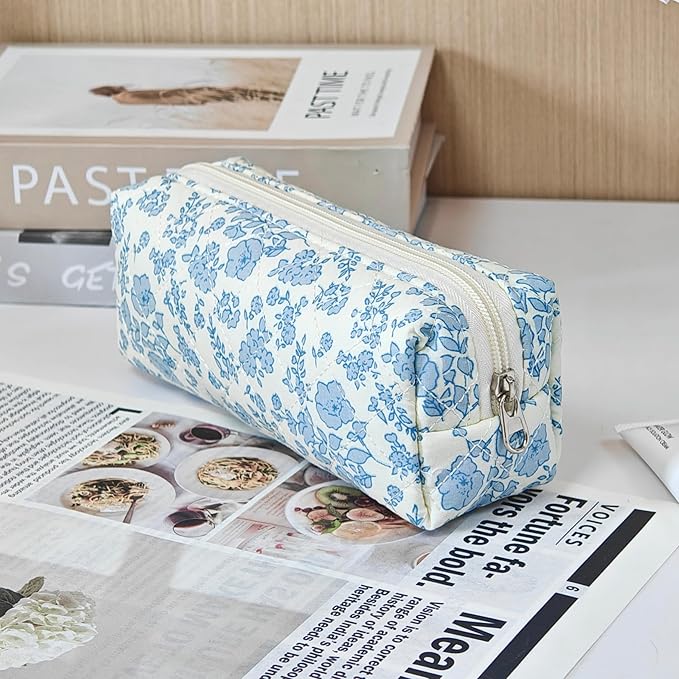 Pencil Pouch Cute Pencil Case Office Storage Bag Holder Box Organizer Aesthetic Bow Flower Pattern Makeup Pouch Cosmetic Bag for Women Girls