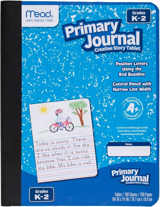 Mead Primary Journal Creative Story Tablet Composition Notebook, 7.5" x 9.75", Grades K-2, 100 Sheets, Blue (09554)