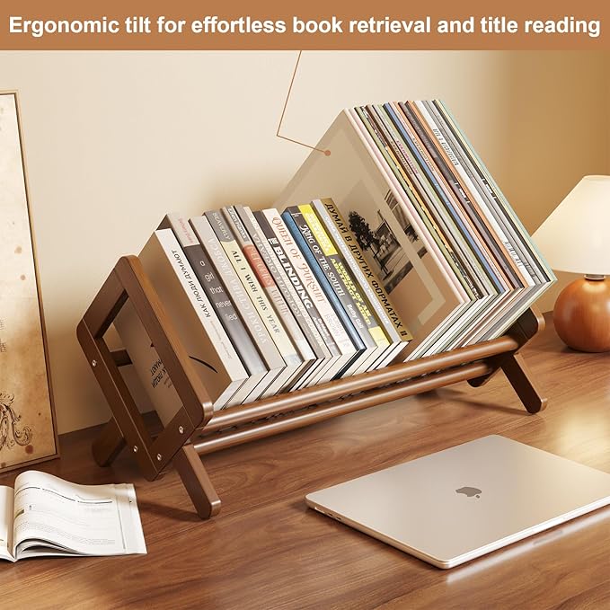 Premium Desktop Bookshelf, Bamboo Desk Bookshelf, Retro Brown Book Rack Shelf Organizer, Stable Bookshelves Storage, Tabletop Large Magazine Holder Racks for Magazines, Books, Files