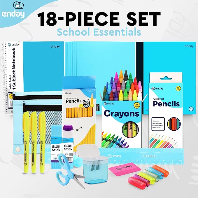 Enday Back to School Supplies for Kids, Blue School Supply Box Grades K-5, Premium Quality Kids School Supplies Kit, Kindergarten Supplies for Girls and Boys, 78 Piece Set