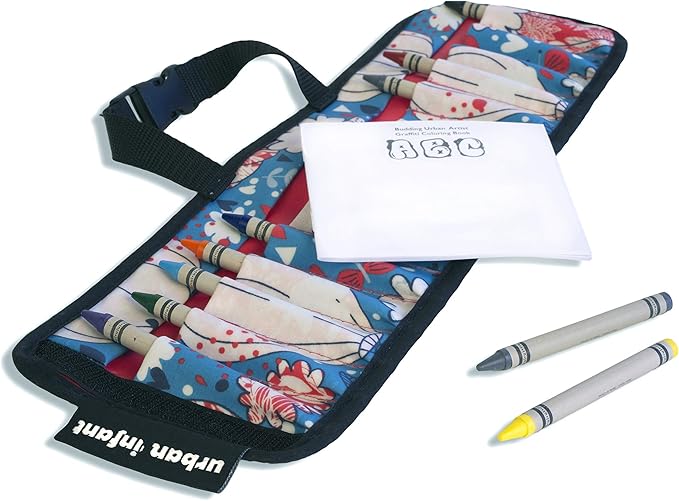 Urban Infant Kids Crayon Travel Case Carrier – Comes With Set of 10 Non-Toxic Crayons and Draw Booklet – Toddler Activity – Easy Wallet-Style Close and Clipping Handles - Balloons